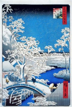  Hiroshige Lienzo - puente del tambor y colina del sol poniente meguro Utagawa Hiroshige Ukiyoe